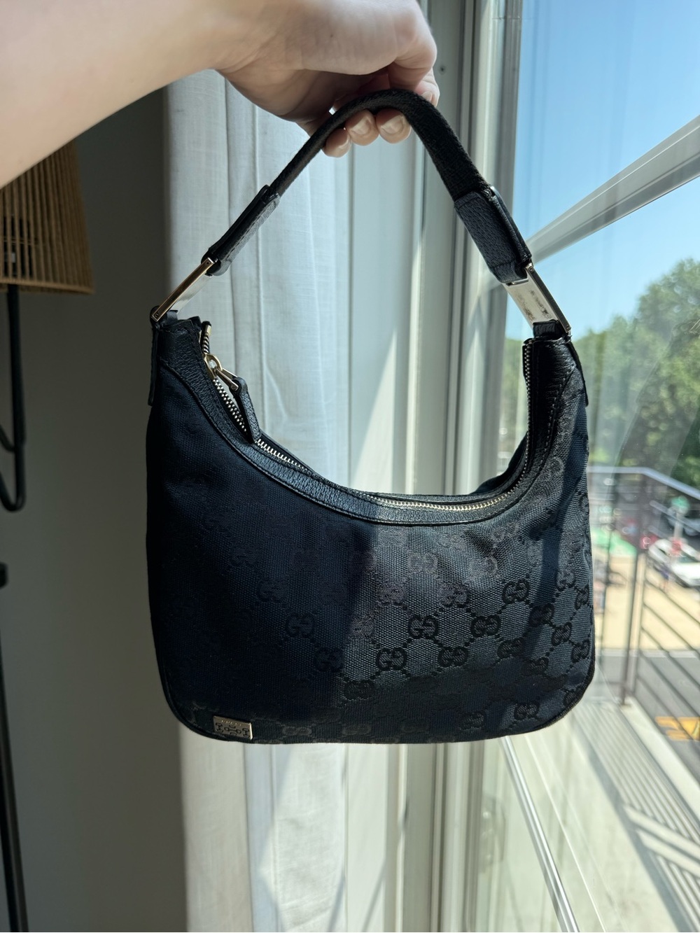 Gucci Vintage Black Monogram Canvas Hobo Bag